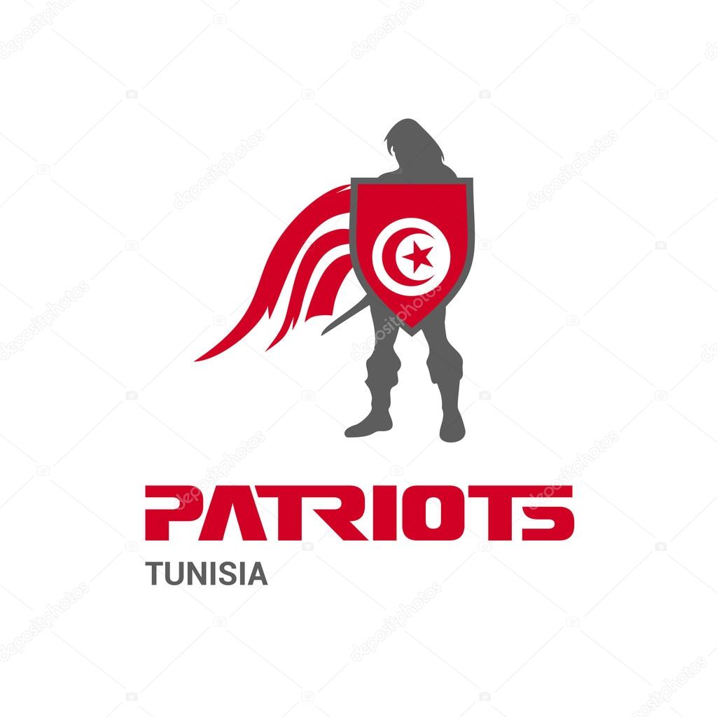 Tunisia Patriots Concept with Soldier and Flag Logo. Mascot Character Design. Army man with Shield. Vector illustration