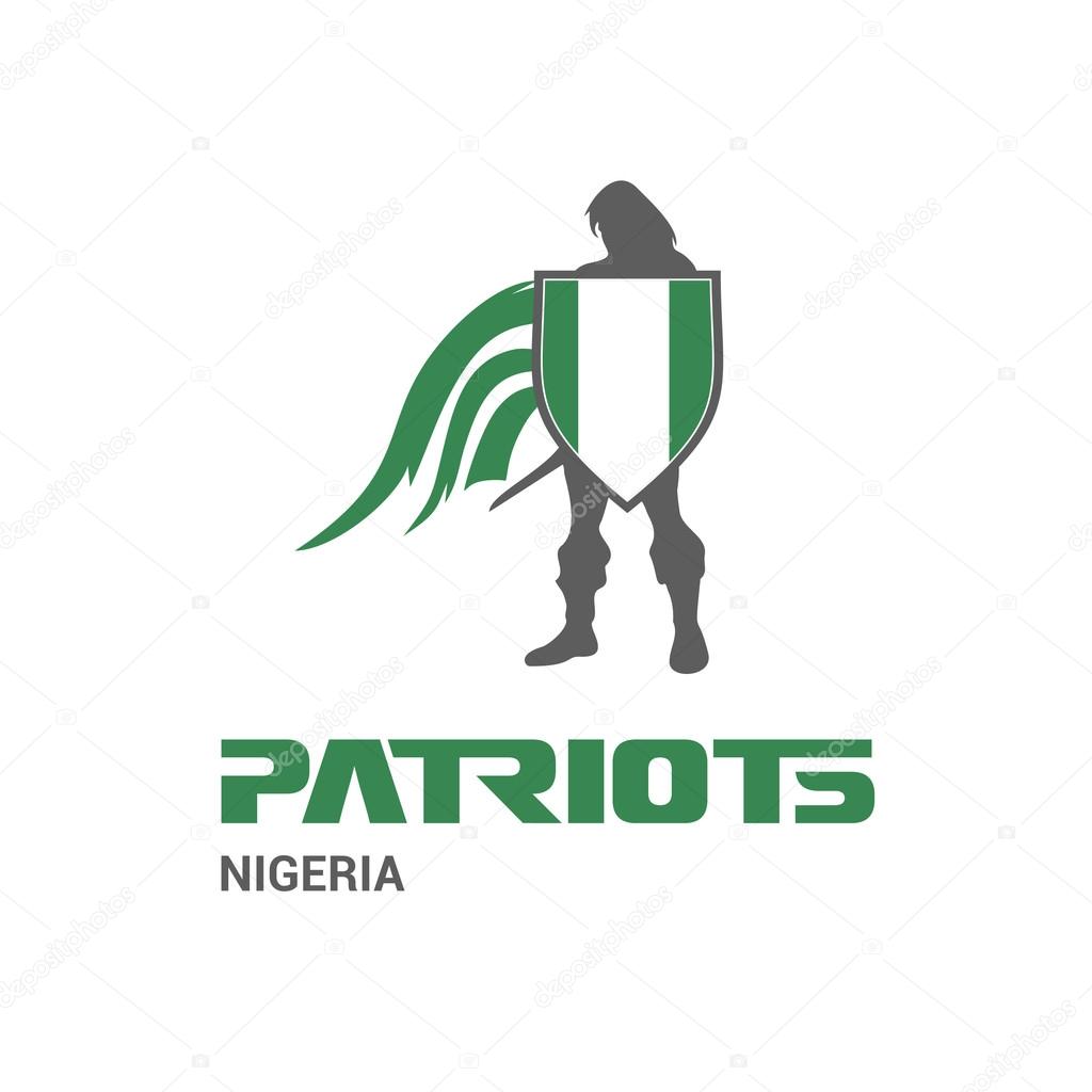 Nigeria Patriots Concept with Soldier and Flag Logo. Mascot Character Design. Army man with Shield. Vector illustration