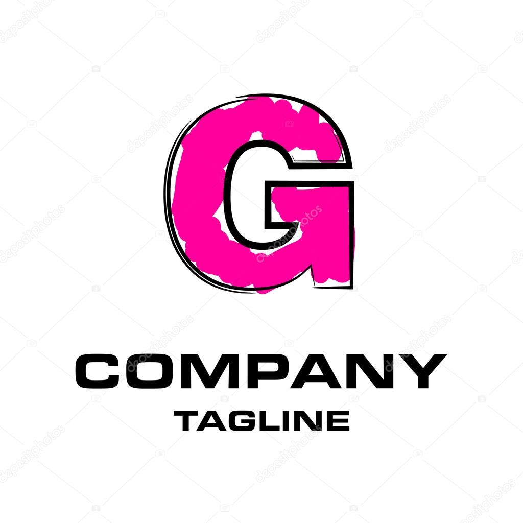 Hand writing letter G logo, funky pink stroke logotype