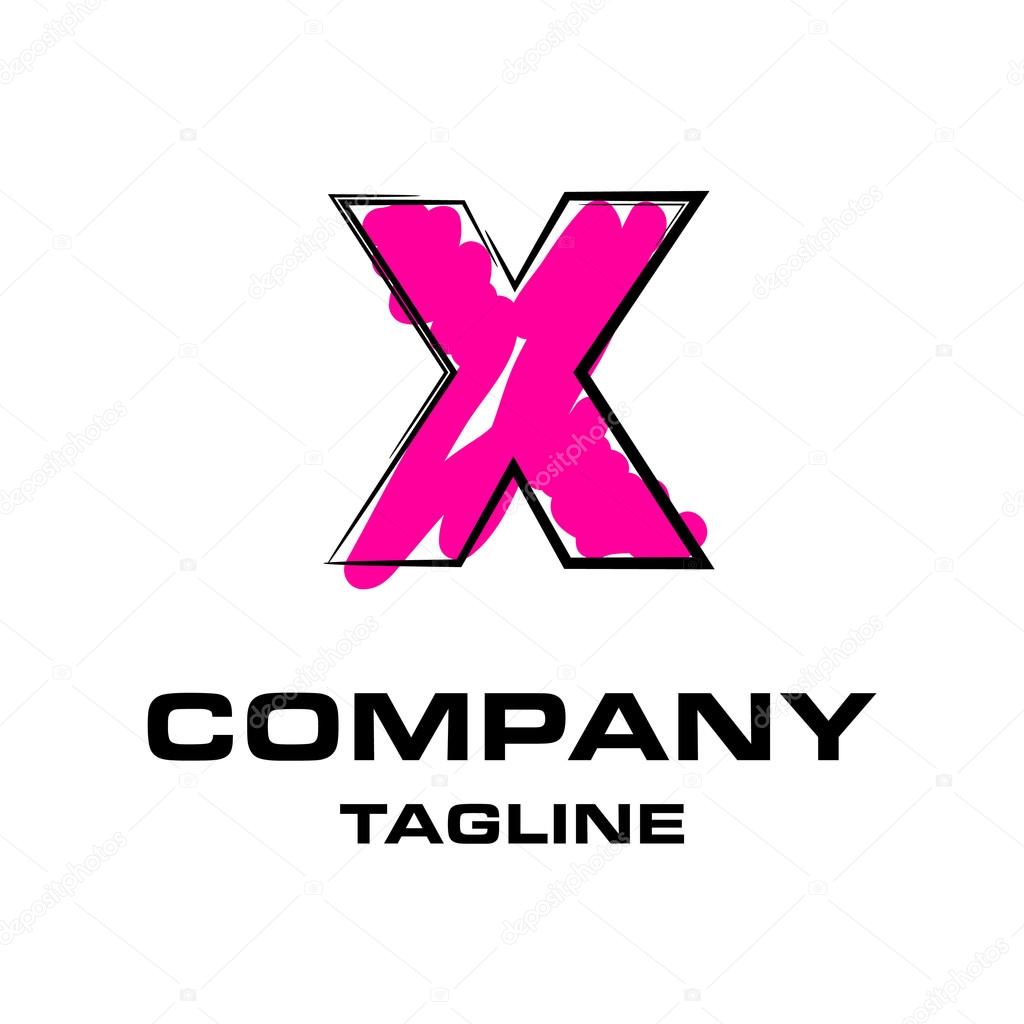 Hand writing letter X logo, funky pink stroke logotype