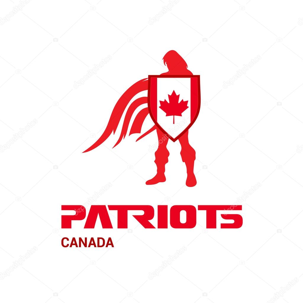 Canada Patriots Concept with Soldier and Flag Logo. Mascot Character Design. Army man with Shield. Vector illustration