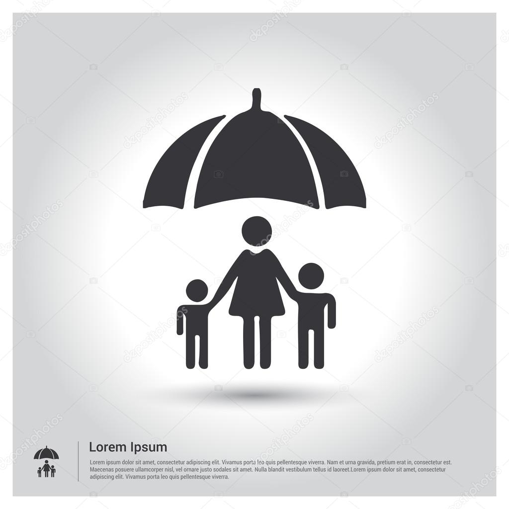 mother and children under umbrella icon