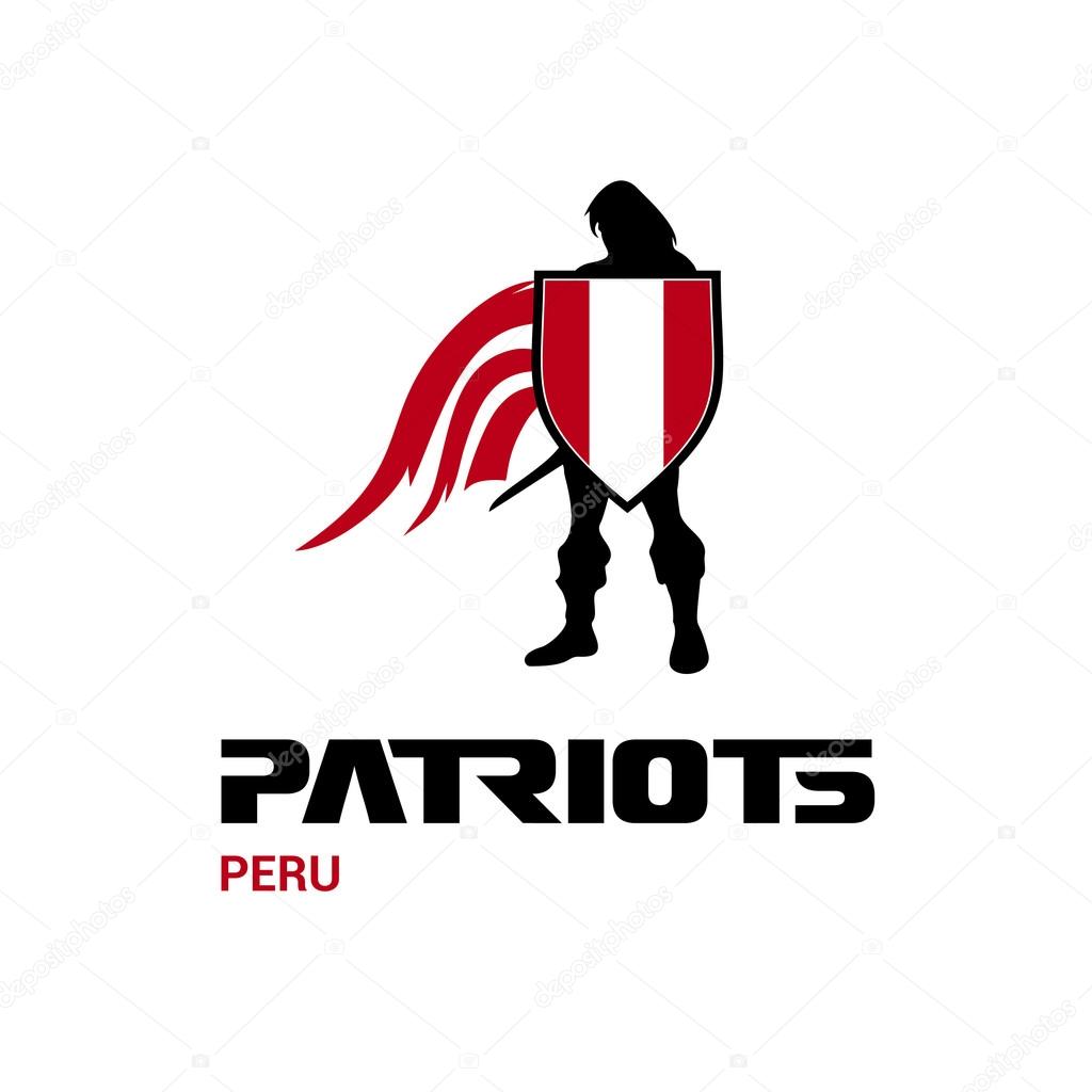 Peru Patriots Concept with Soldier and Flag Logo. Mascot Character Design. Army man with Shield. Vector illustration