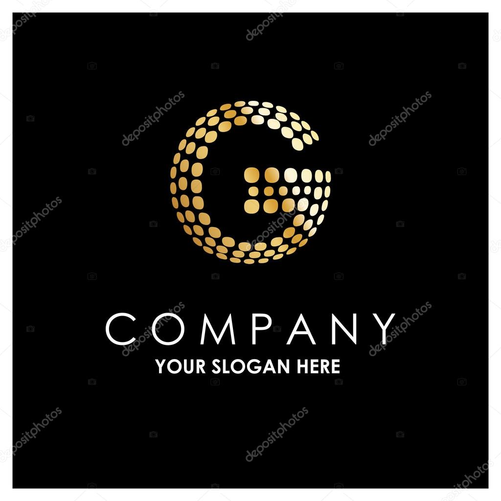 Letter G logo, golden Bold sphare logo on black background