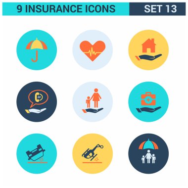9 uygulama sigorta Icons set.
