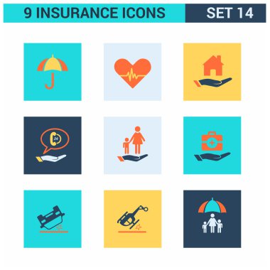 9 uygulama sigorta Icons set.