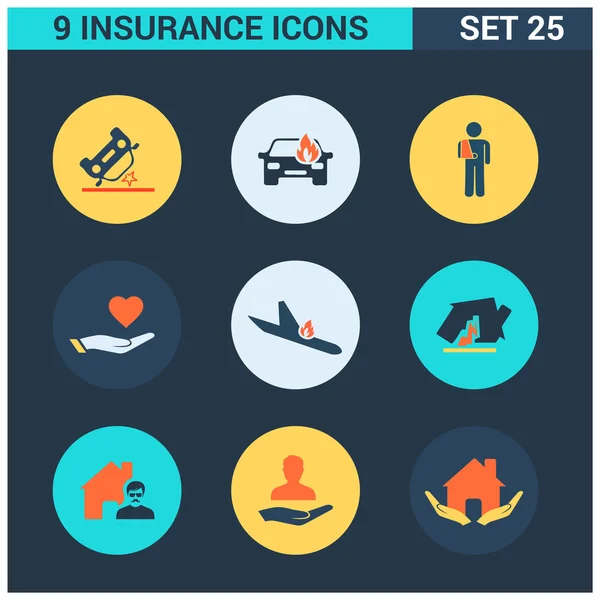 9 aplicación Iconos de seguros conjunto . — Vector de stock