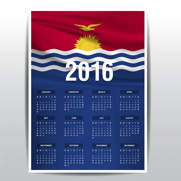 2016 Calendario - Bandera del país de Corea del Norte — Vector de stock