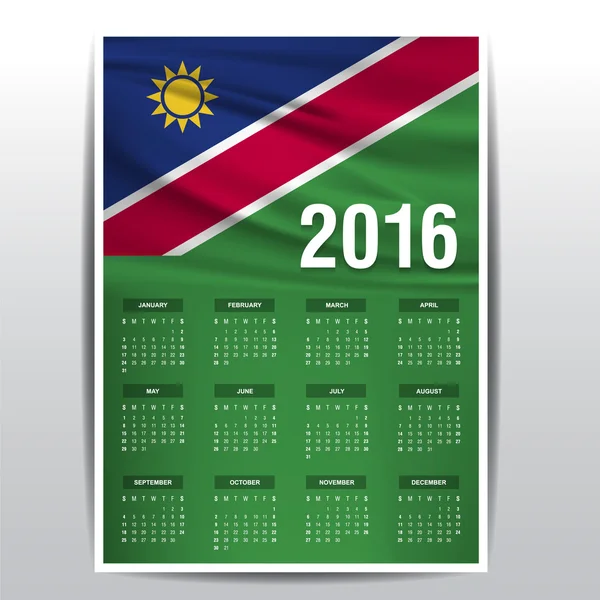 Calendrier 2016 - Bannière du drapeau de la Namibie — Image vectorielle