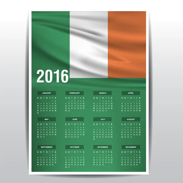 Календарь 2016 - Флаг Ирландии — стоковый вектор