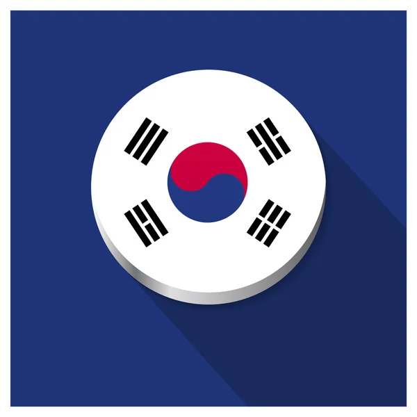 Sombra larga Botón de bandera de Corea del Sur — Vector de stock
