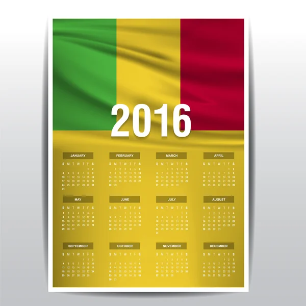 Calendario 2016 - Bandera de la bandera del país de Malí — Vector de stock