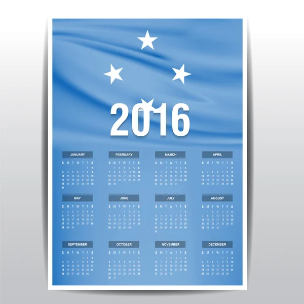 2016 Calendario - Micronesia Bandera del país — Vector de stock