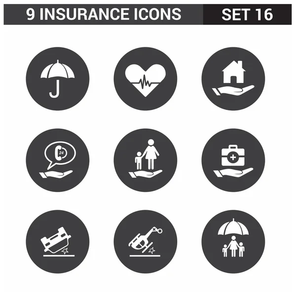 9 aplicación Iconos de seguros conjunto . — Vector de stock