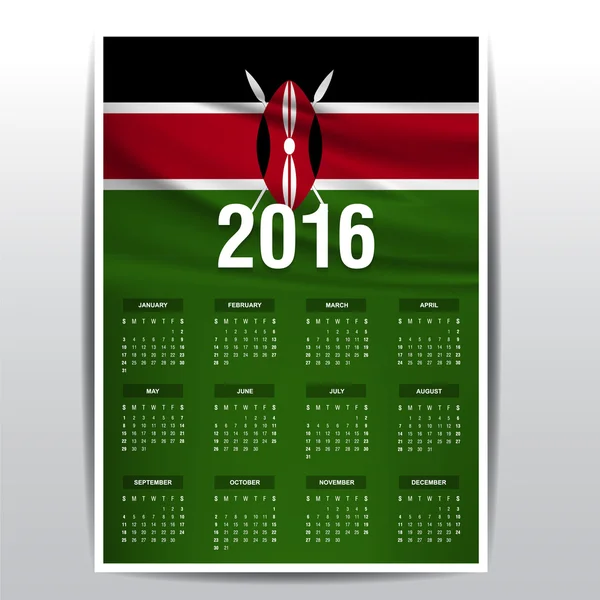 2016 kalender - kenia country flag banner — Stockvektor
