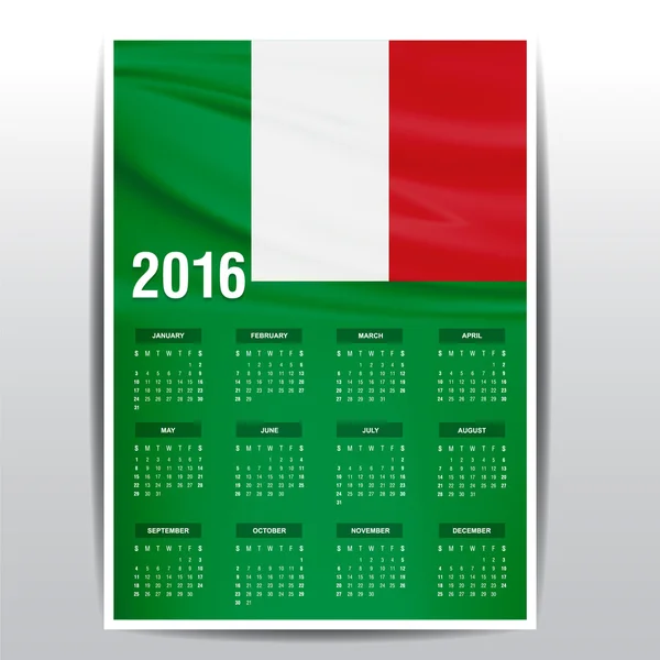 Календар 2016 - Італія країну прапор банер — стоковий вектор