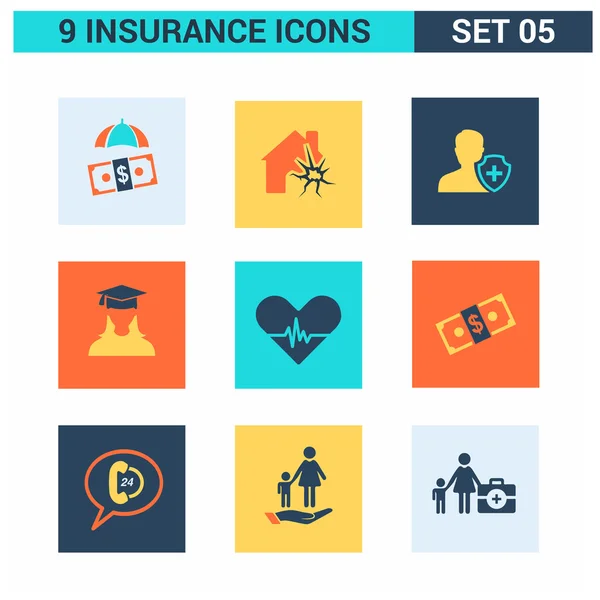 9 aplicación Iconos de seguros conjunto . — Vector de stock