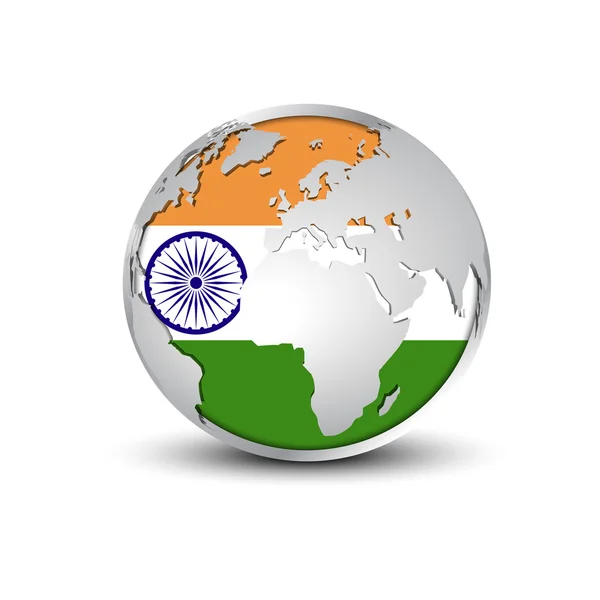 Abstract glossy globe in background India flag | Vector flag button — Stock Vector