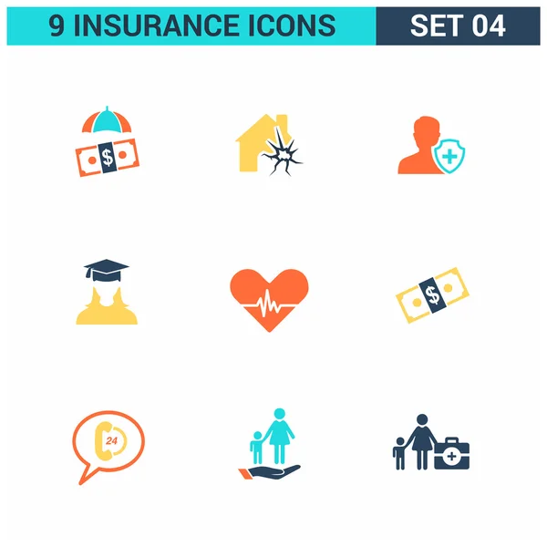 9 aplicación Iconos de seguros conjunto . — Vector de stock