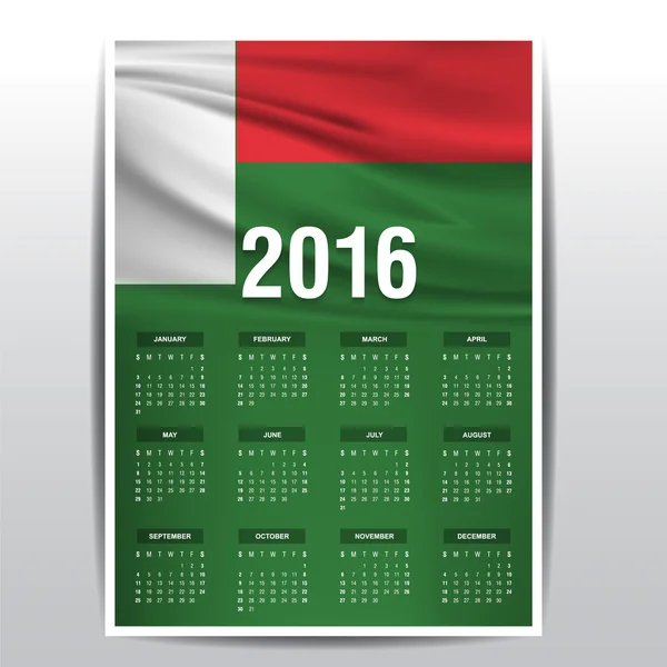 2016 kalender met Madagaskar vlag — Stockvector
