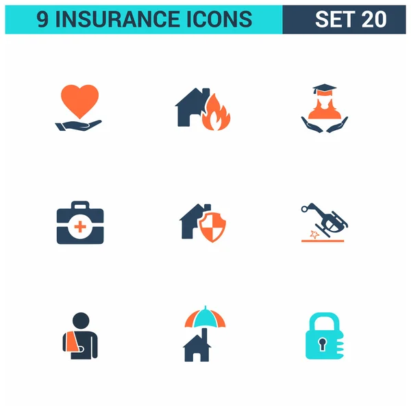 9 toepassing verzekering Icons set. — Stockvector