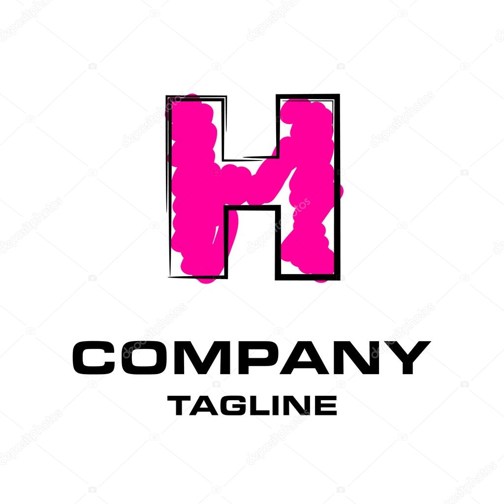 Hand writing letter H logo, funky pink stroke logotype