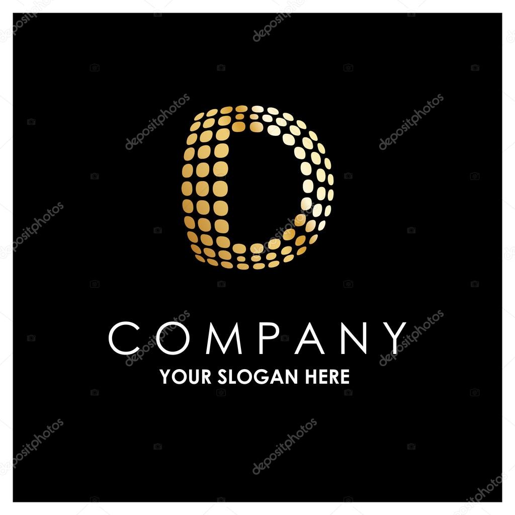 Letter D logo, golden Bold sphare logo on black background