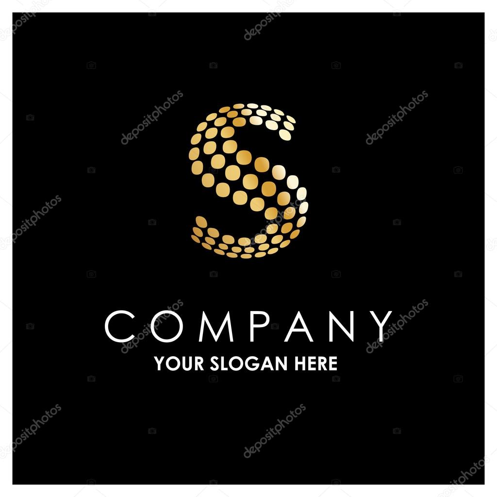 Letter S logo, golden Bold sphare logo on black background