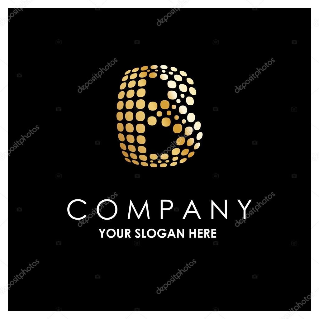 Letter B logo, golden Bold sphare logo on black background