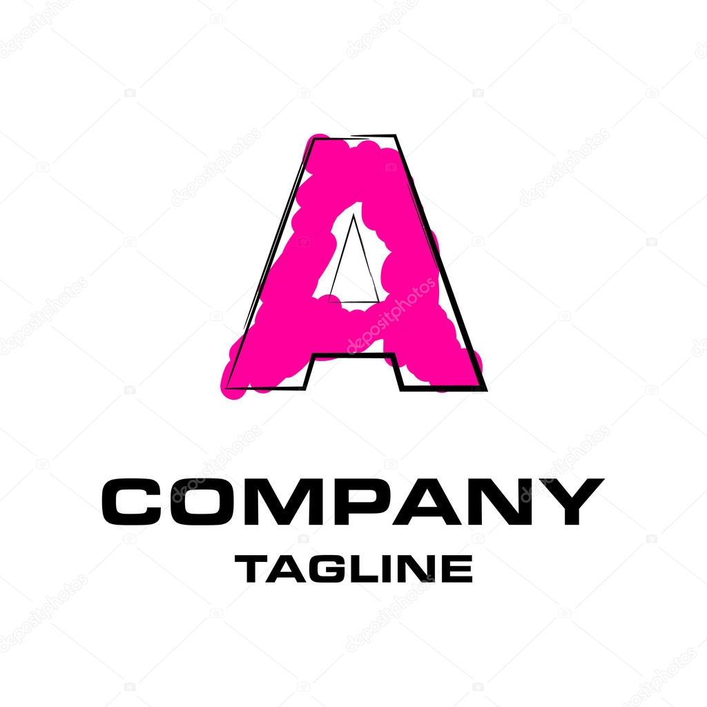 Hand writing letter A logo, funky pink stroke logotype