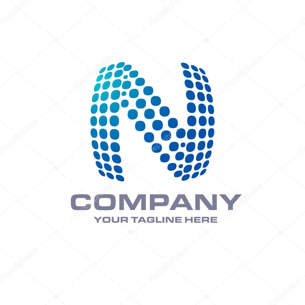 Letter N logo, Blue Bold sphare logo on white background