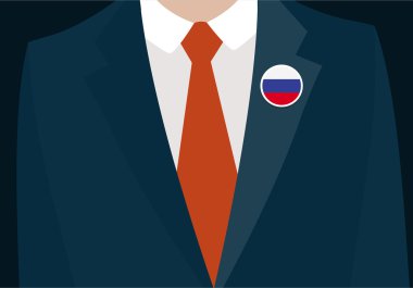 Rusya bayrağı rozeti ile erkek takım elbise.