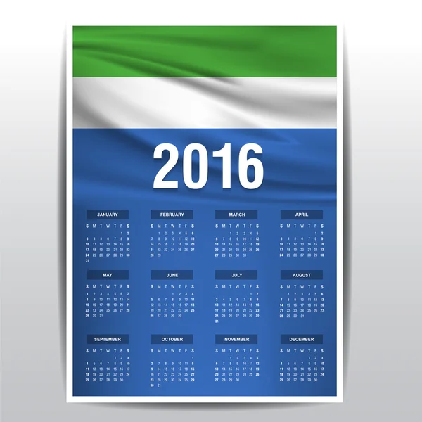 Calendario 2016 con bandera de Sierra Leona — Archivo Imágenes Vectoriales