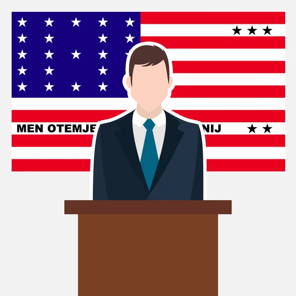 Man in suit standing at rostrum — Stock Vector