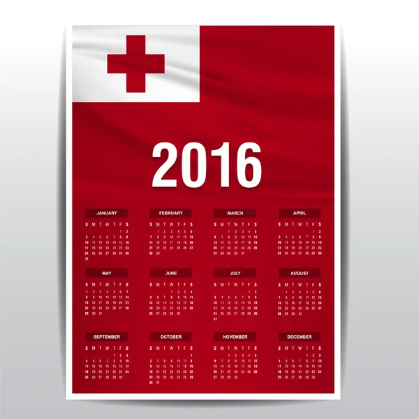 2016 kalender - Tonga Country flagga Banner — Stock vektor