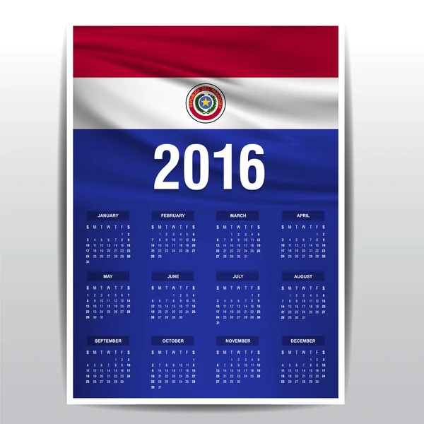 Calendario 2016 - Bandera de Paraguay — Vector de stock