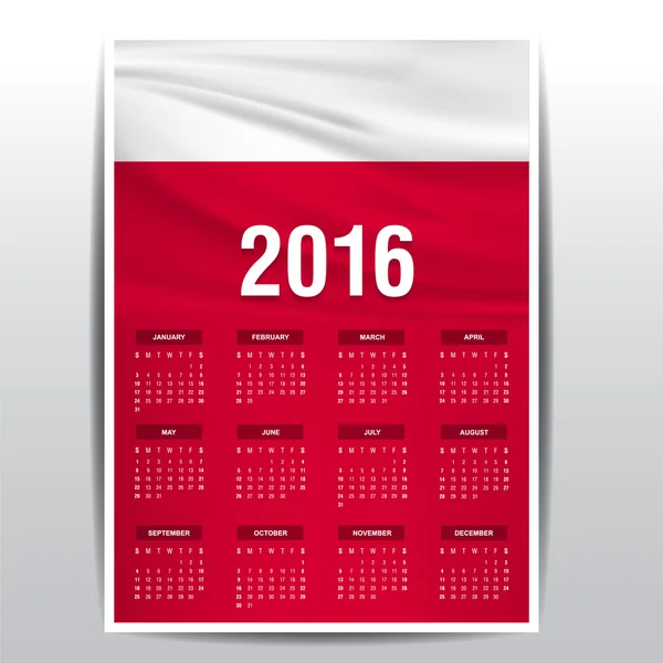 Календарь 2016 - Флаг Польши — стоковый вектор