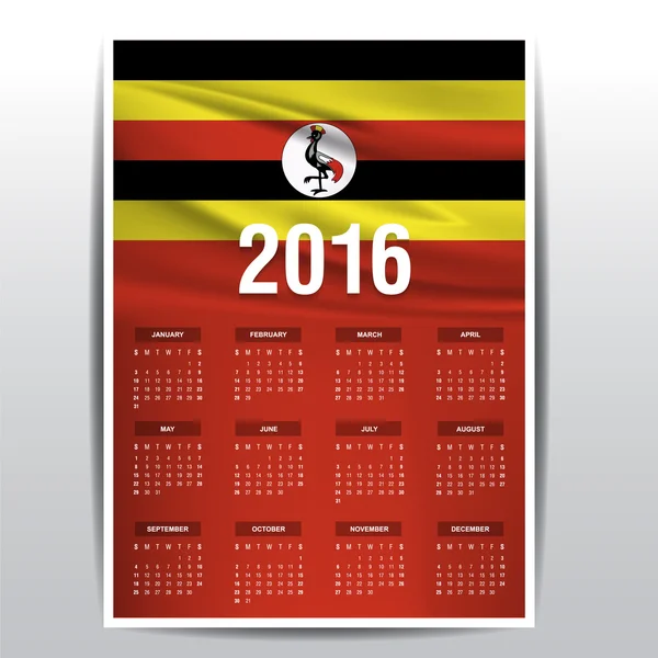 Calendrier 2016 - Bannière du drapeau de l'Ouganda — Image vectorielle