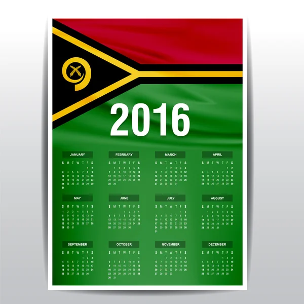 Kalendarz 2016 - flaga kraju Vanuatu — Wektor stockowy