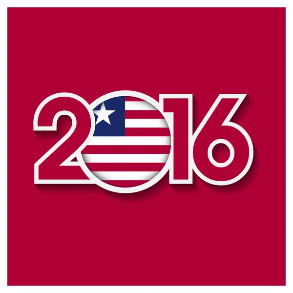 2016 année avec drapeau libérien — Image vectorielle
