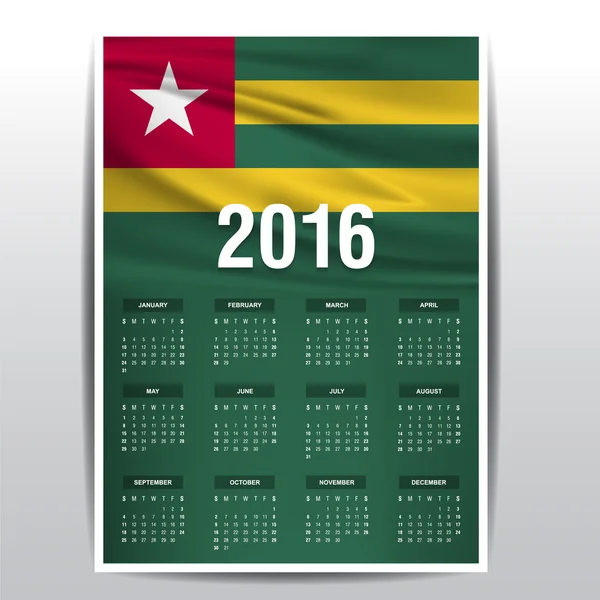 Календарь 2016 - Флаг Того — стоковый вектор