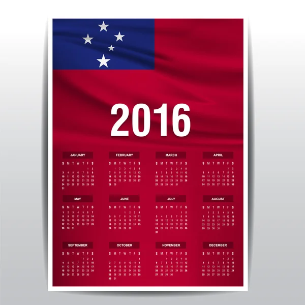 Календарь 2016 - флаг Самоа — стоковый вектор