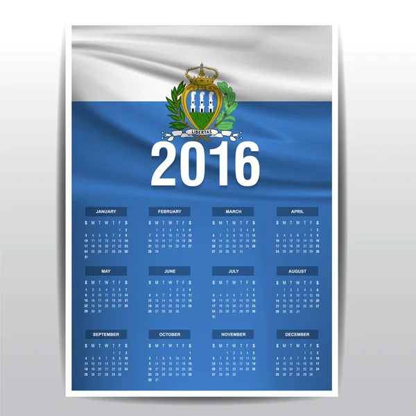 2016 Calendario - Bandera del país de San Marino — Vector de stock