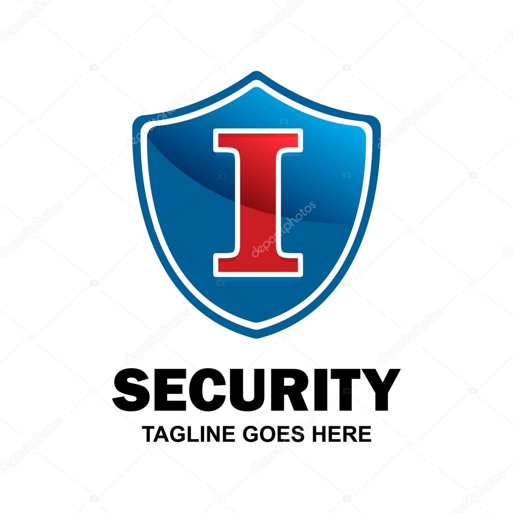 Blue Shield red typography logo. Abstract secure shield logo design