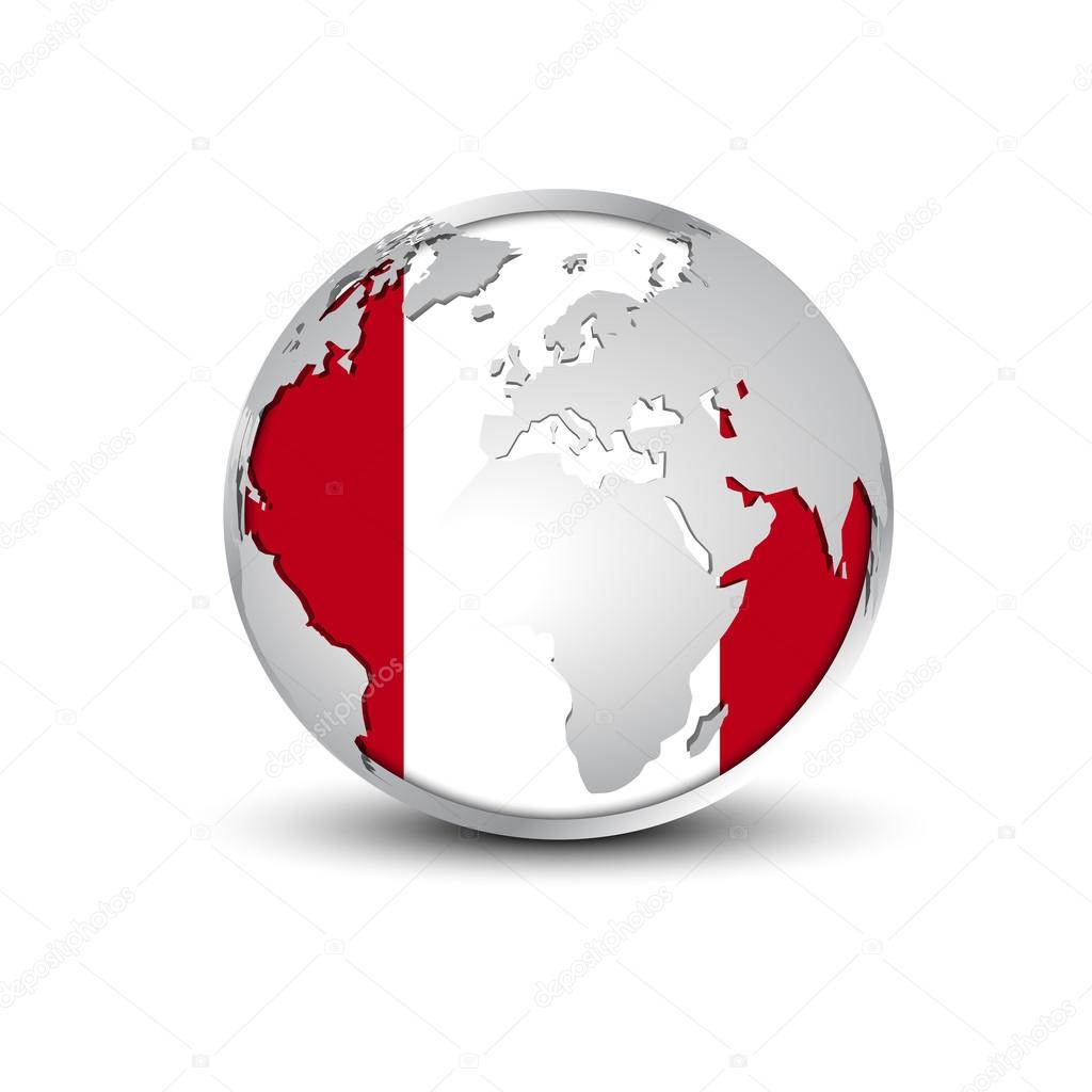 flag of PERU in glossy globe