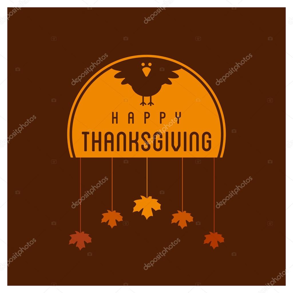 Happy Thanksgiving Day Typographic Poster Design template. Thank you greeting card template. Background full of branches and hanging maple Leaves. Happy Thanksgiving banner. Badge vector illustration