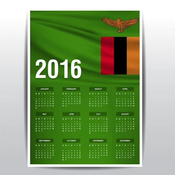 Календарь 2016 - Флаг Замбии — стоковый вектор