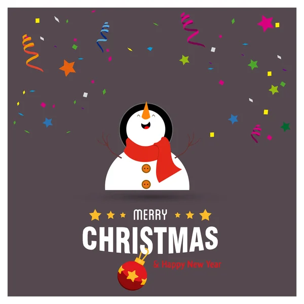Modèle décoratif de Noël bonhomme de neige mignon Conception, Nouvel An de Noël Illustration de carte plate — Image vectorielle