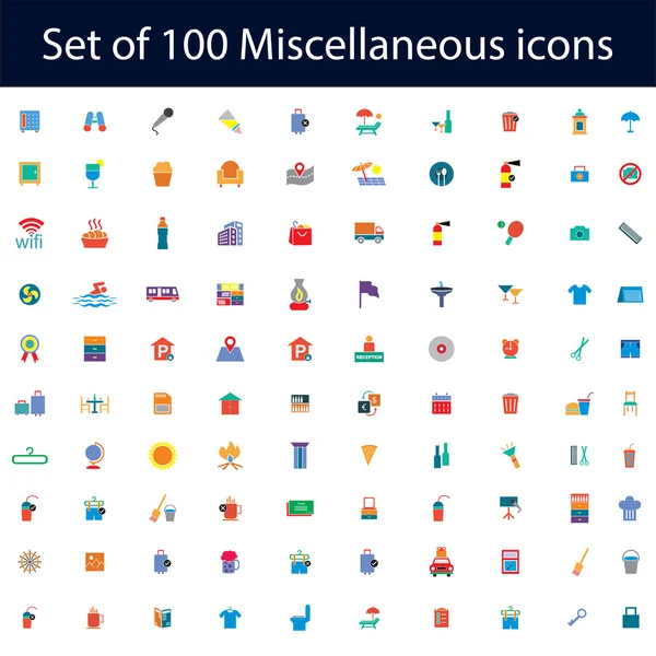 Set van 100 verschillende diverse pictogrammen — Stockvector
