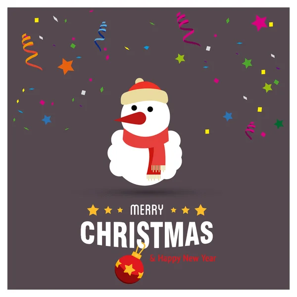 Lindo muñeco de nieve Plantilla decorativa de Navidad Diseño, Navidad Año Nuevo Ilustración tarjeta plana — Vector de stock